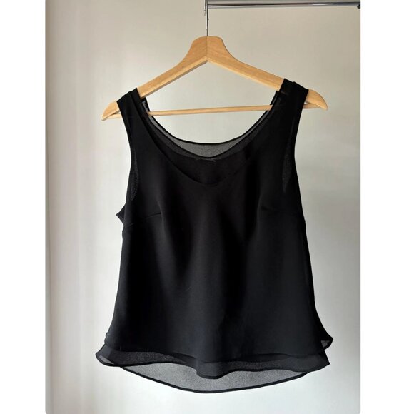 1990s Flowy Double Layer Top | Vintage Sheer Black Top - Picture 1 of 4